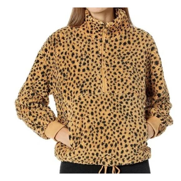 Billabong Faux Fur Leopard Pullover 1/2 Half Zip Sweater Size XL - Picture 1 of 8